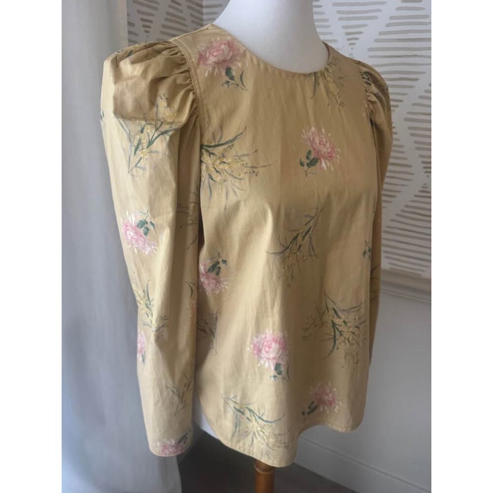 Rebecca Taylor Women’s Medium Sylvie Fleur Yellow Floral Puff Sleeve Top - Picture 7 of 9